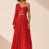 Clothing Shona Joy | Margot Long Sleeve One Shoulder Lace Up Maxi Dress - Sailor Red