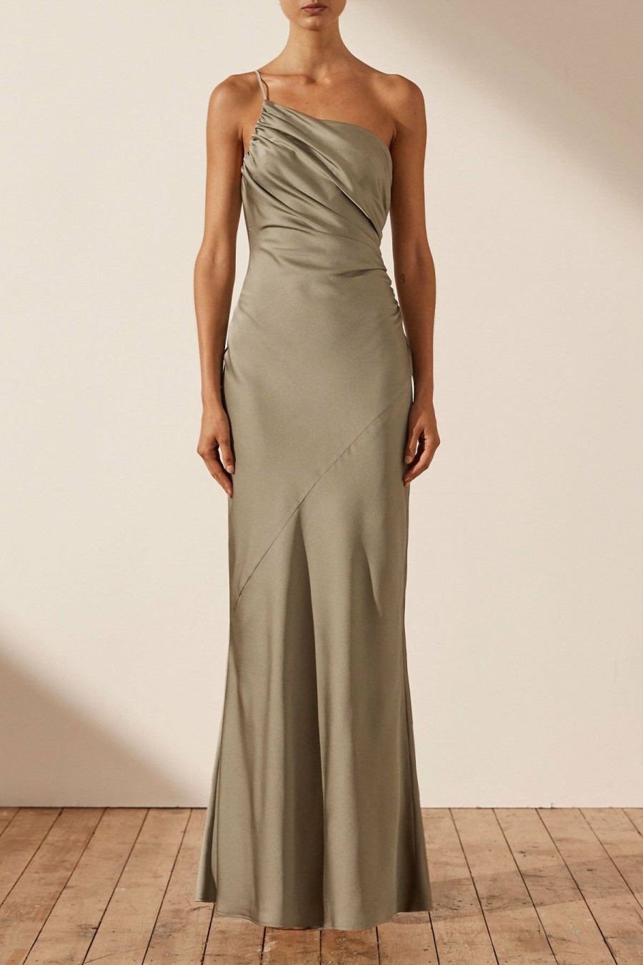 Clothing Shona Joy | Luxe Asymmetrical Gathered Maxi Dress - Eucalyptus