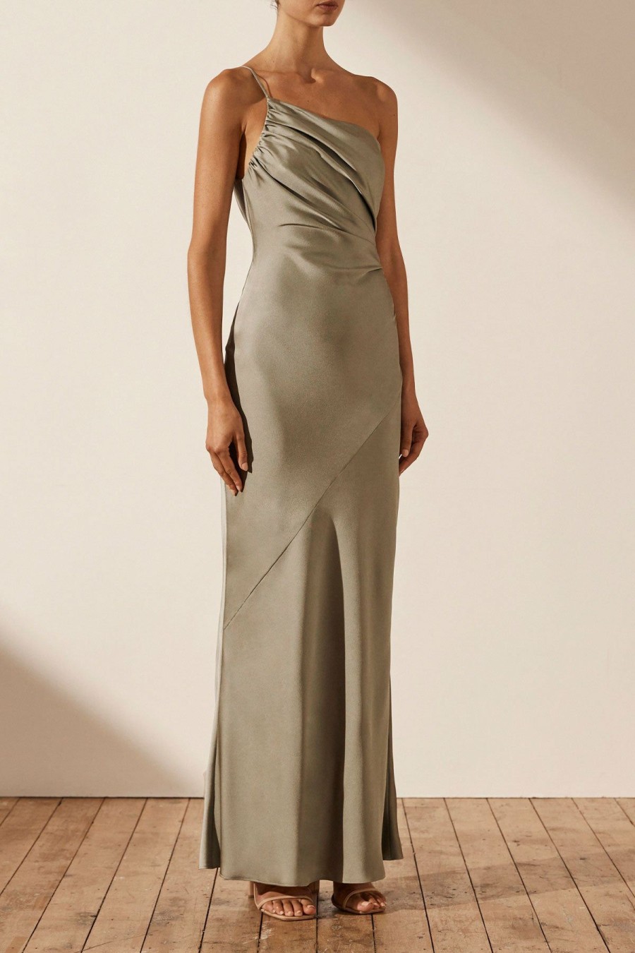 Clothing Shona Joy | Luxe Asymmetrical Gathered Maxi Dress - Eucalyptus