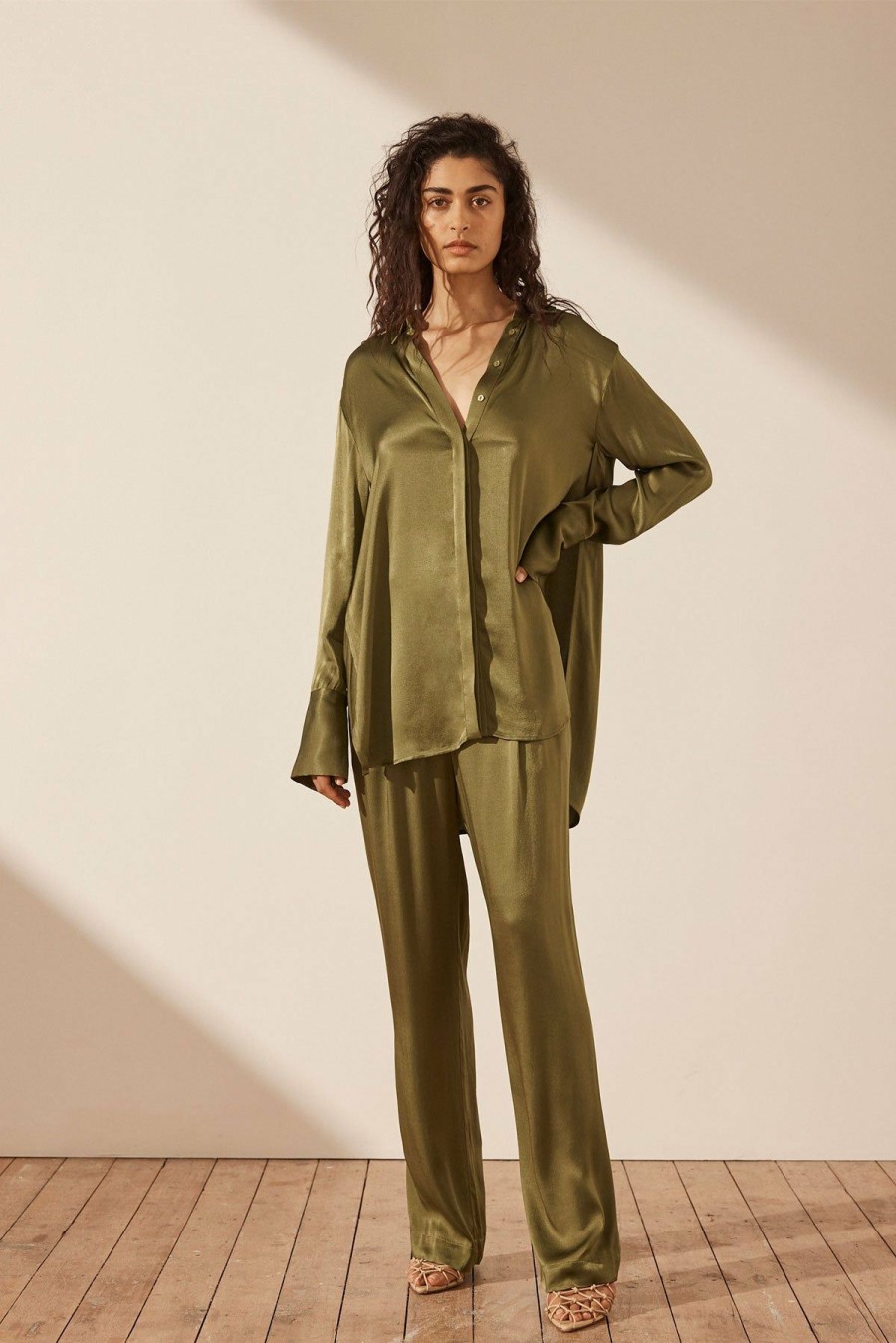 Clothing Shona Joy | Arienzo Tuxedo Shirt - Green Olive