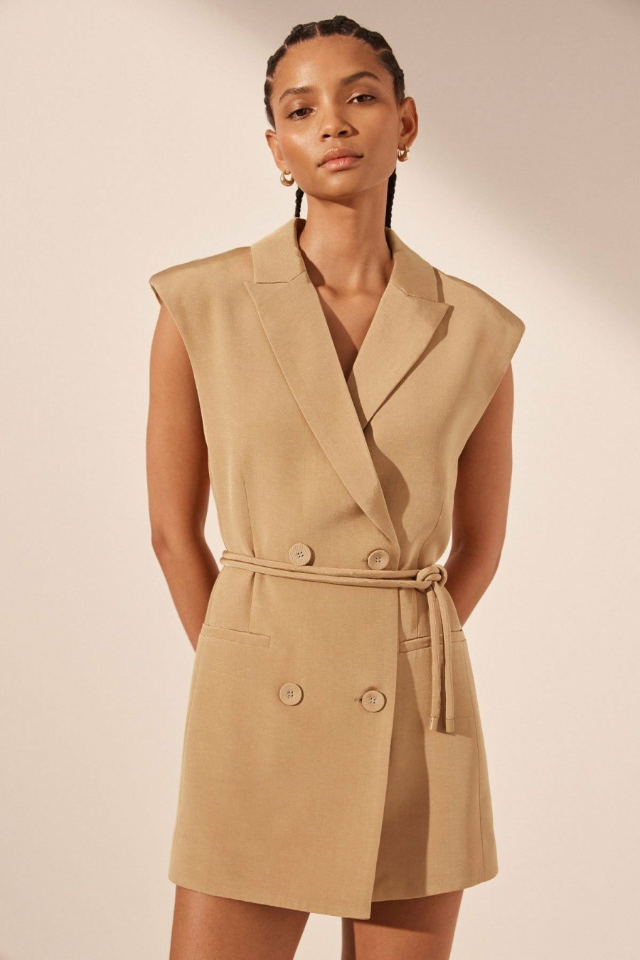 Clothing Shona Joy | Vento Sleeveless Blazer Dress - Sand