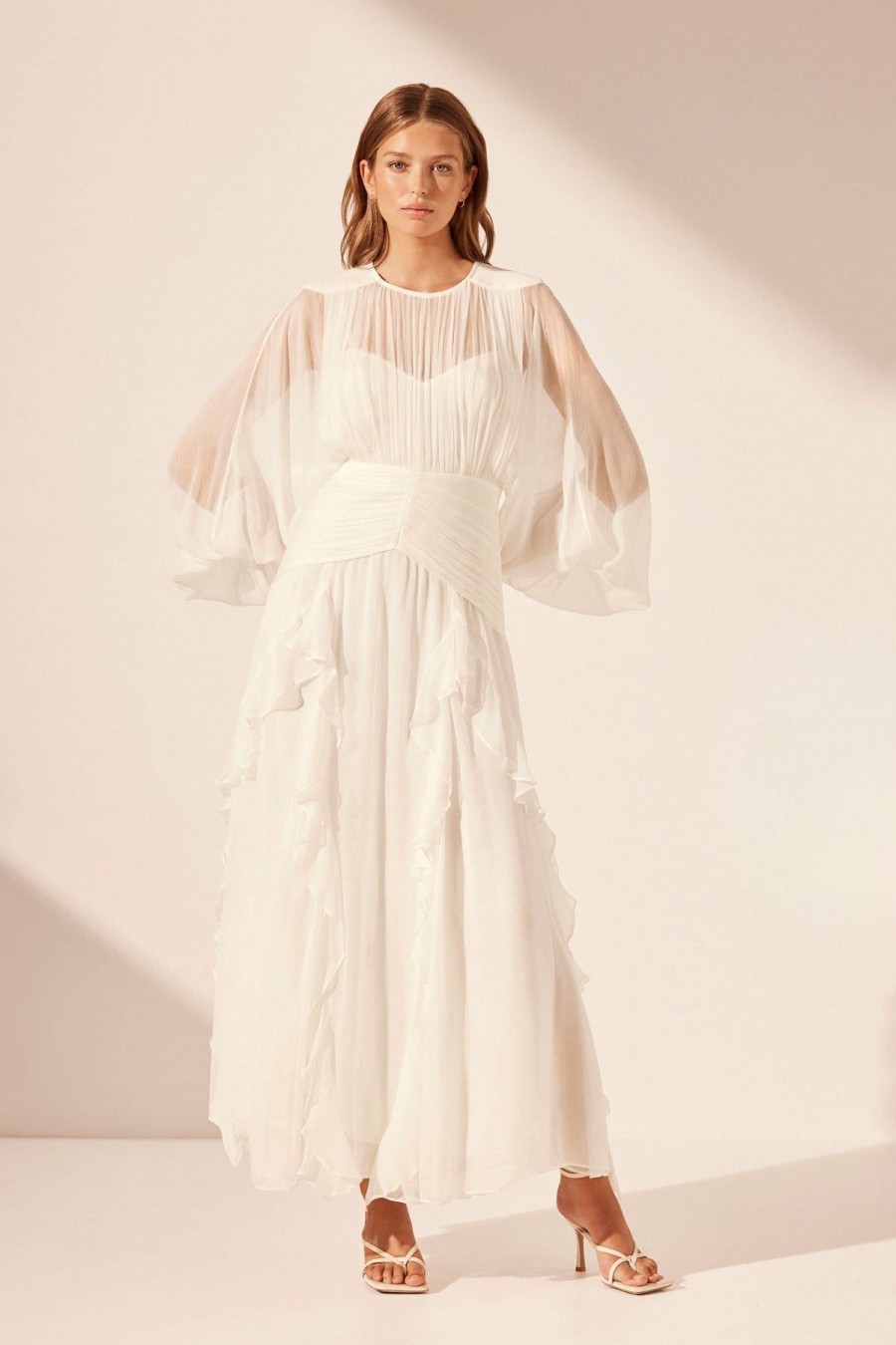 Clothing Shona Joy | Margot Round Neck Balloon Sleeve Maxi Dress - Ivory