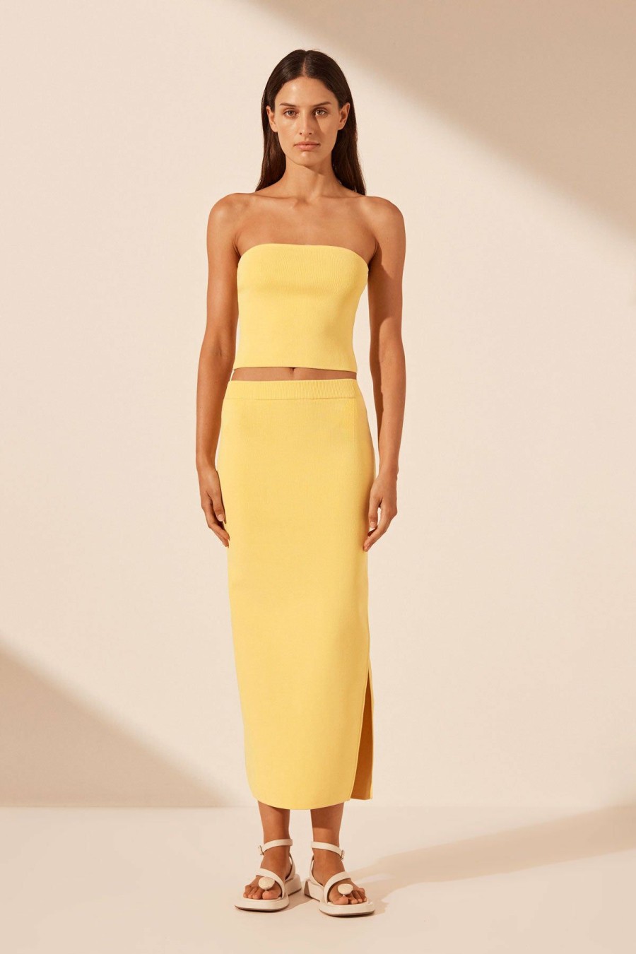 Clothing Shona Joy | Basic Midi Skirt With Split - Lemon