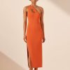 Clothing Shona Joy | Basic One Shoulder Open Back Midi Dress - Tangerine