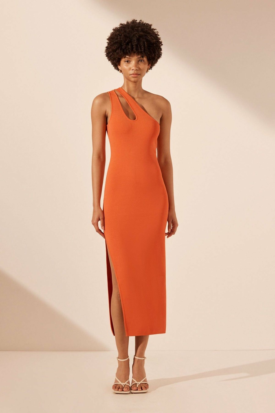 Clothing Shona Joy | Basic One Shoulder Open Back Midi Dress - Tangerine