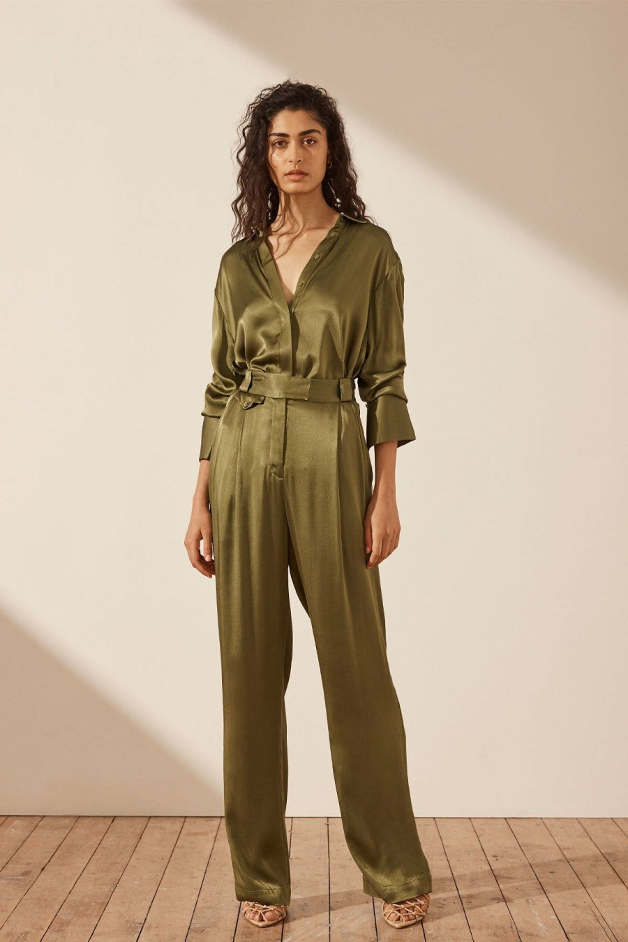 Clothing Shona Joy | Arienzo High Waisted Tailored Pant - Green Olive