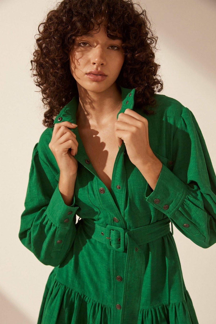 Clothing Shona Joy | Cecilia Long Sleeve Mini Dress - Tree Green