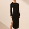 Clothing Shona Joy | Basic Long Sleeve Open Back Midi Dress - Black