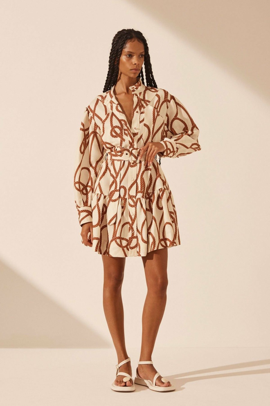 Clothing Shona Joy | Mouillage Linen Long Sleeve Mini Dress