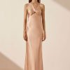 Clothing Shona Joy | La Lune Ruched Halter Maxi Dress - Desert Rose