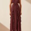 Clothing Shona Joy | Marquis Backless Frill Maxi Dress - Deep Wine