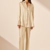 Clothing Shona Joy | Mezzanotte Silk Tuxedo Shirt - Bone