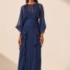 Clothing Shona Joy | Isola Round Neck Balloon Sleeve Maxi Dress - Tyrrhenian Blue