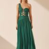 Clothing Shona Joy | Margot One Shoulder Lace Up Maxi Dress - Evergreen