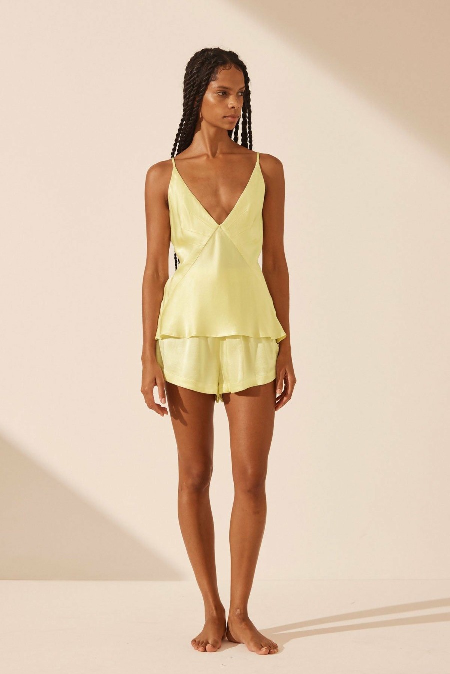 Clothing Shona Joy | La Lune Lounge Plunged Slip Cami Set - Lemon