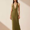 Clothing Shona Joy | Arienzo Plunged Cross Back Midi Dress - Green Olive