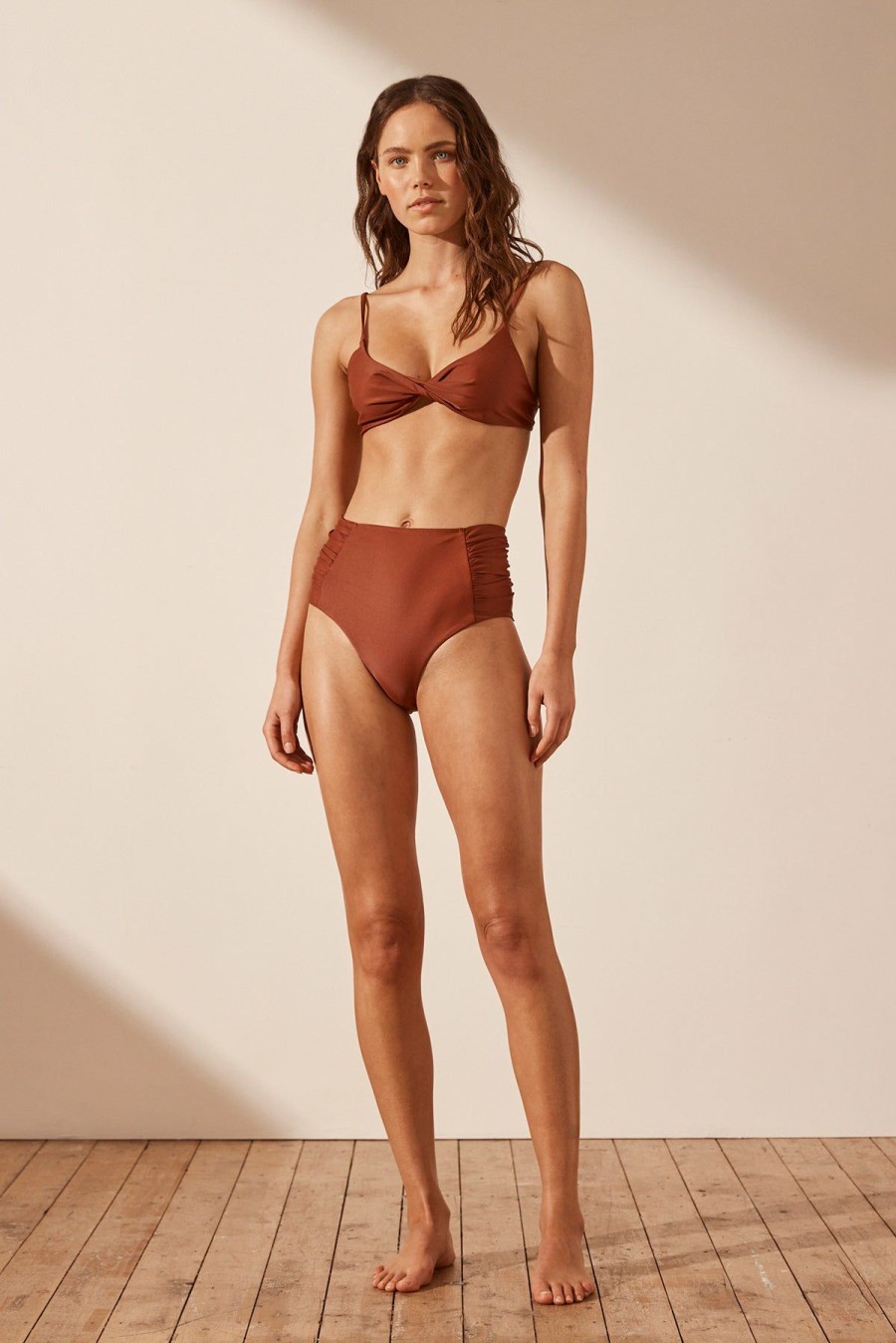 Swim Shona Joy | Daiquiri High Waisted Ruched Bottom - Amaretto