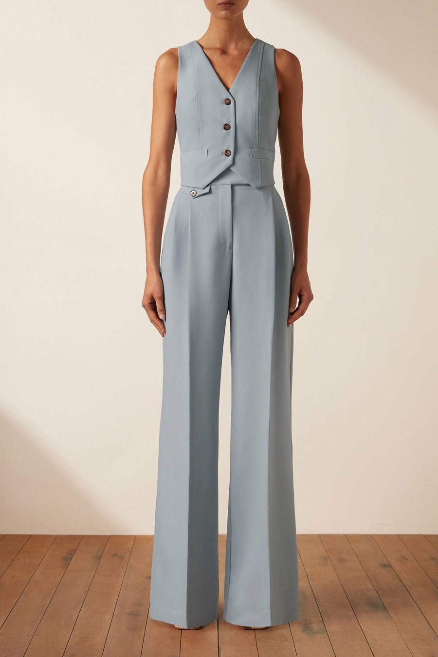 Clothing Shona Joy | Irena Tailored Fitted Vest - Chalk Blue