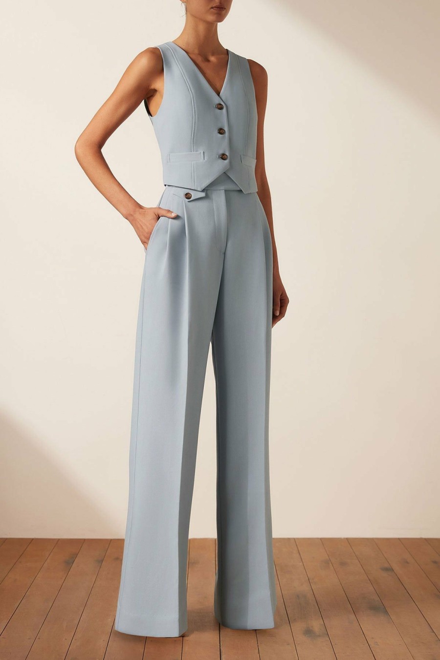 Clothing Shona Joy | Irena Tailored Fitted Vest - Chalk Blue