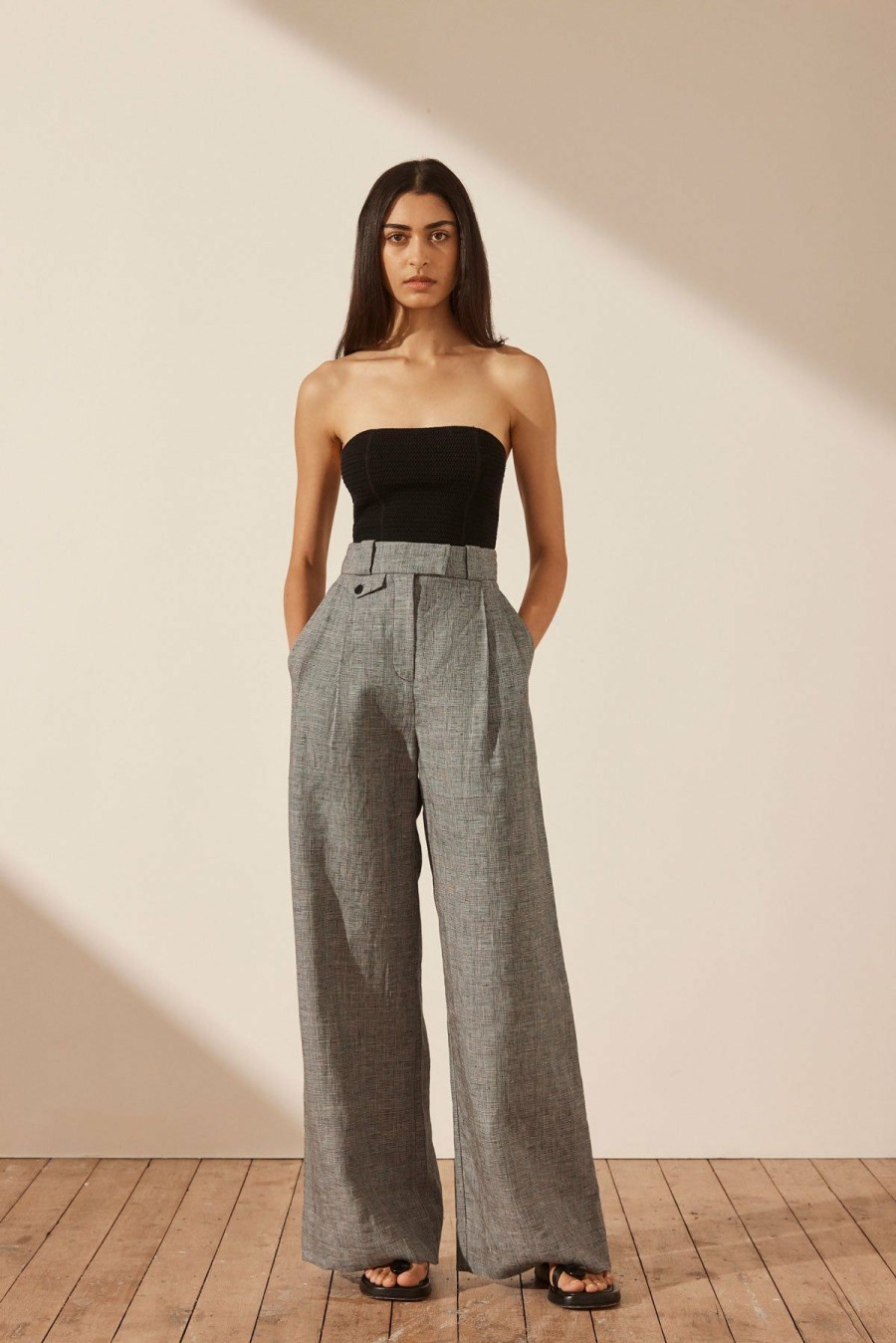 Clothing Shona Joy | Birilla Linen Tailored Wide Leg Pant - Ash