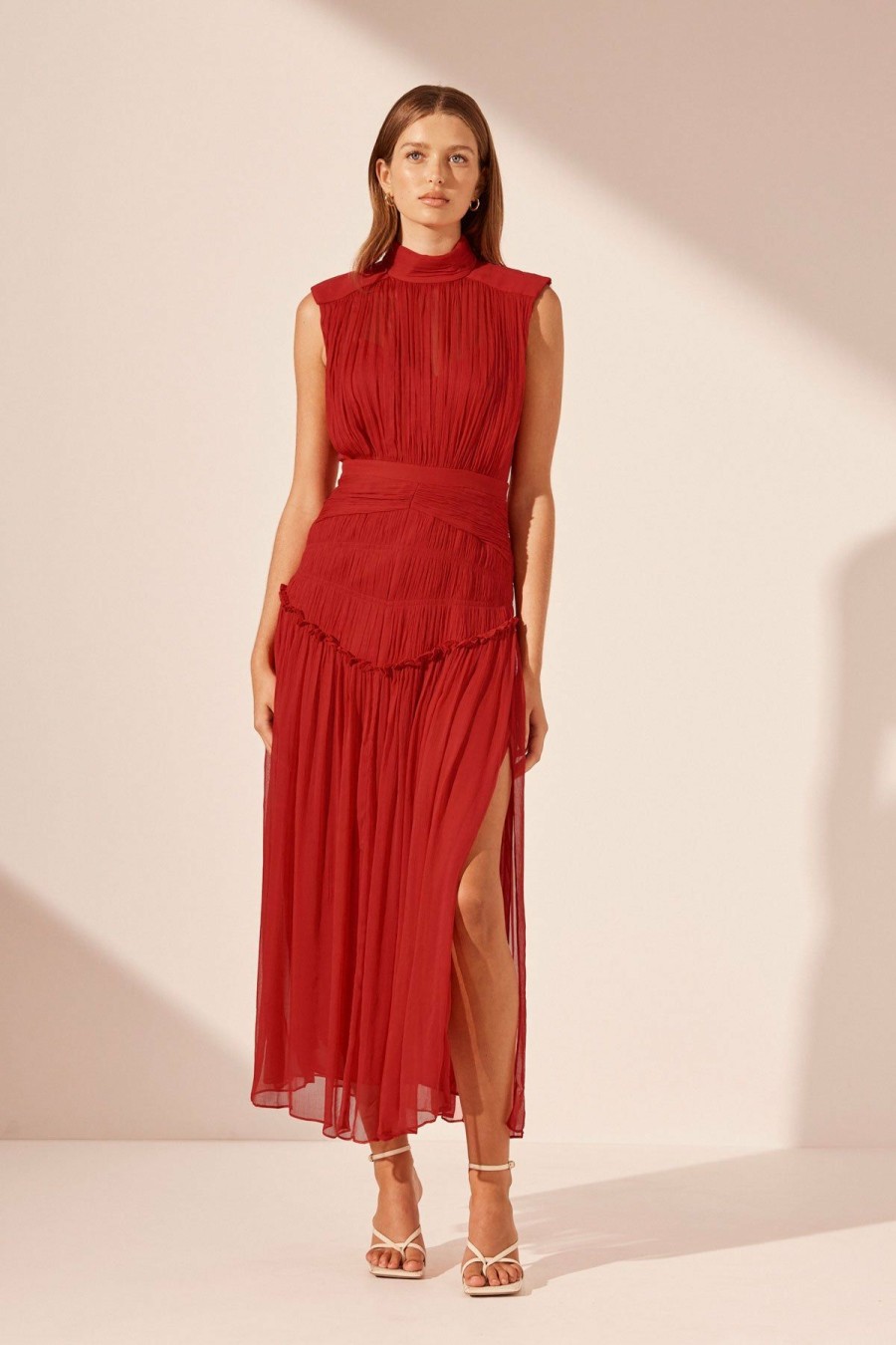 Clothing Shona Joy | Marquis High Neck Midi Dress - Roma Red