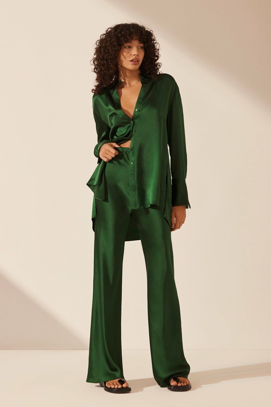 Clothing Shona Joy | Viridian Silk Bias Cut Pant - Dark Green