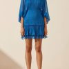 Clothing Shona Joy | Leilani Long Sleeve Ruched Mini Dress - Pacific