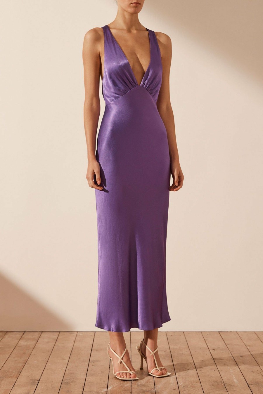 Clothing Shona Joy | Lana Plunged Cross Back Midi Dress - Purple