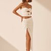 Clothing Shona Joy | Blanc Linen Ruched Drawstring Midi Skirt