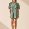 Clothing Shona Joy | Kimberly Short Sleeve Mini Dress - Antique Green/ Ivory