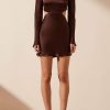 Clothing Shona Joy | Lana Long Sleeve Open Back Mini Dress - Cocoa