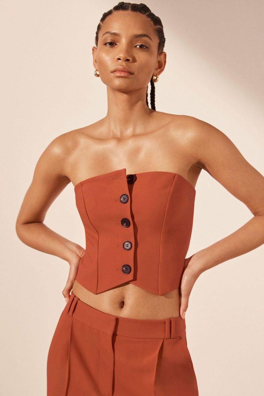 Clothing Shona Joy | Irena Button Up Bodice - Brick Orange