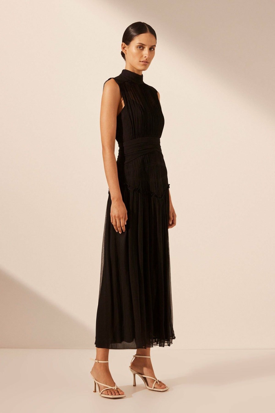 Clothing Shona Joy | Clemence High Neck Midi Dress - Black