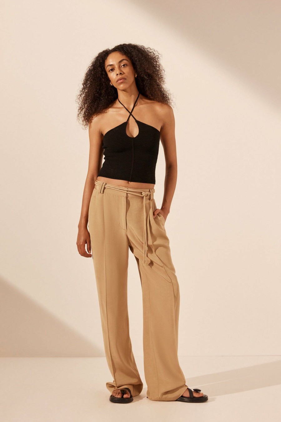 Clothing Shona Joy | Vento Mid Rise Pant With Belt - Sand