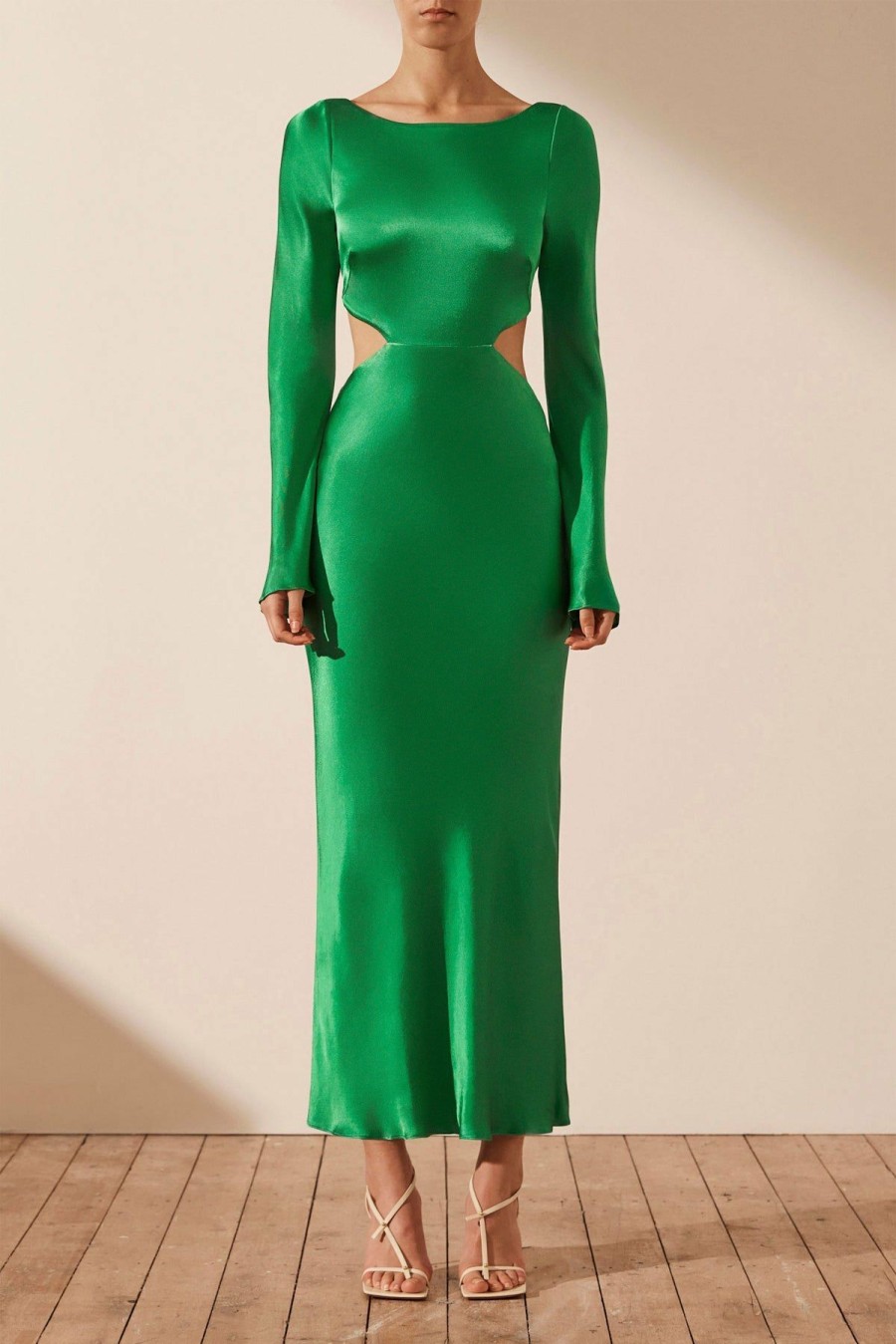 Clothing Shona Joy | Lana Long Sleeve Open Back Midi Dress - Tree Green