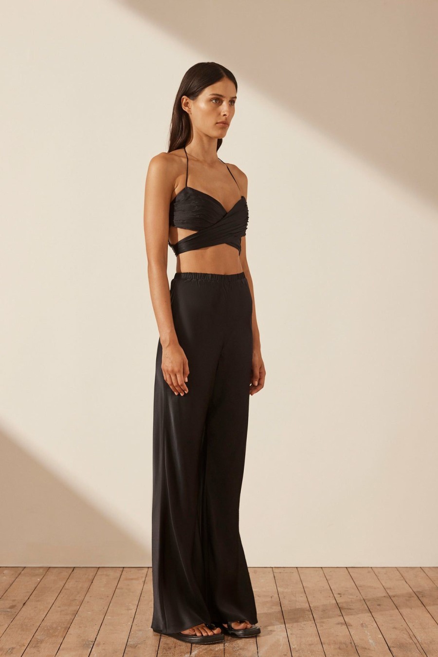 Clothing Shona Joy | Mezzanotte Silk Bias Cut Pant - Black