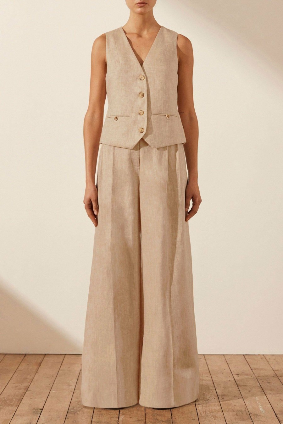 Clothing Shona Joy | Amanda Linen Oversized Tailored Vest - Sand