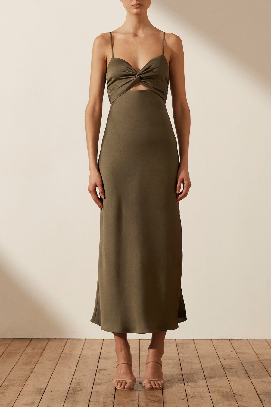 Clothing Shona Joy | Luxe Twist Front Sleeveless Midi Dress - Pine