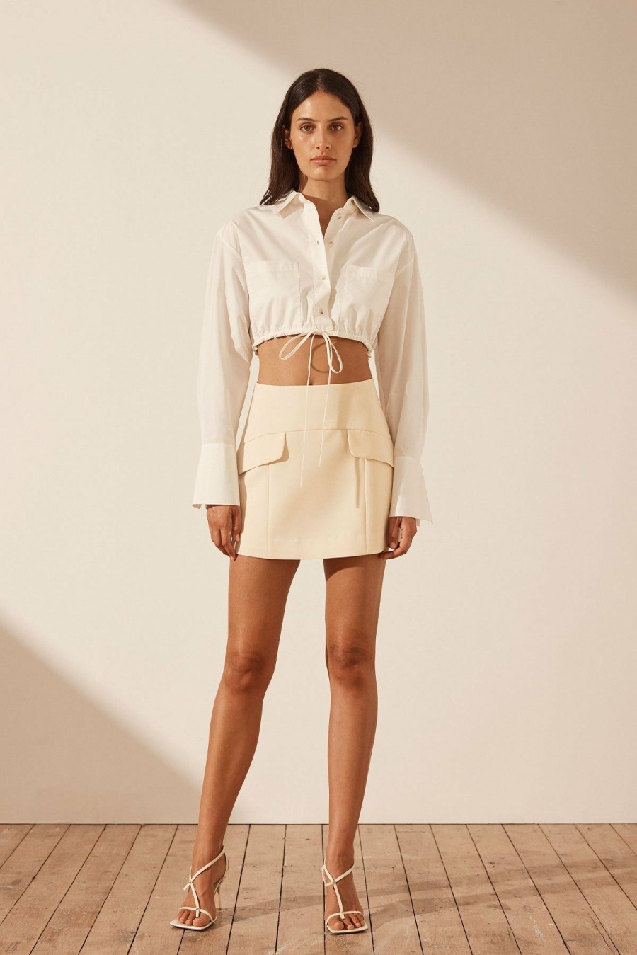 Clothing Shona Joy | Maiori Patch Pocket Drawstring Crop Shirt - Ivory