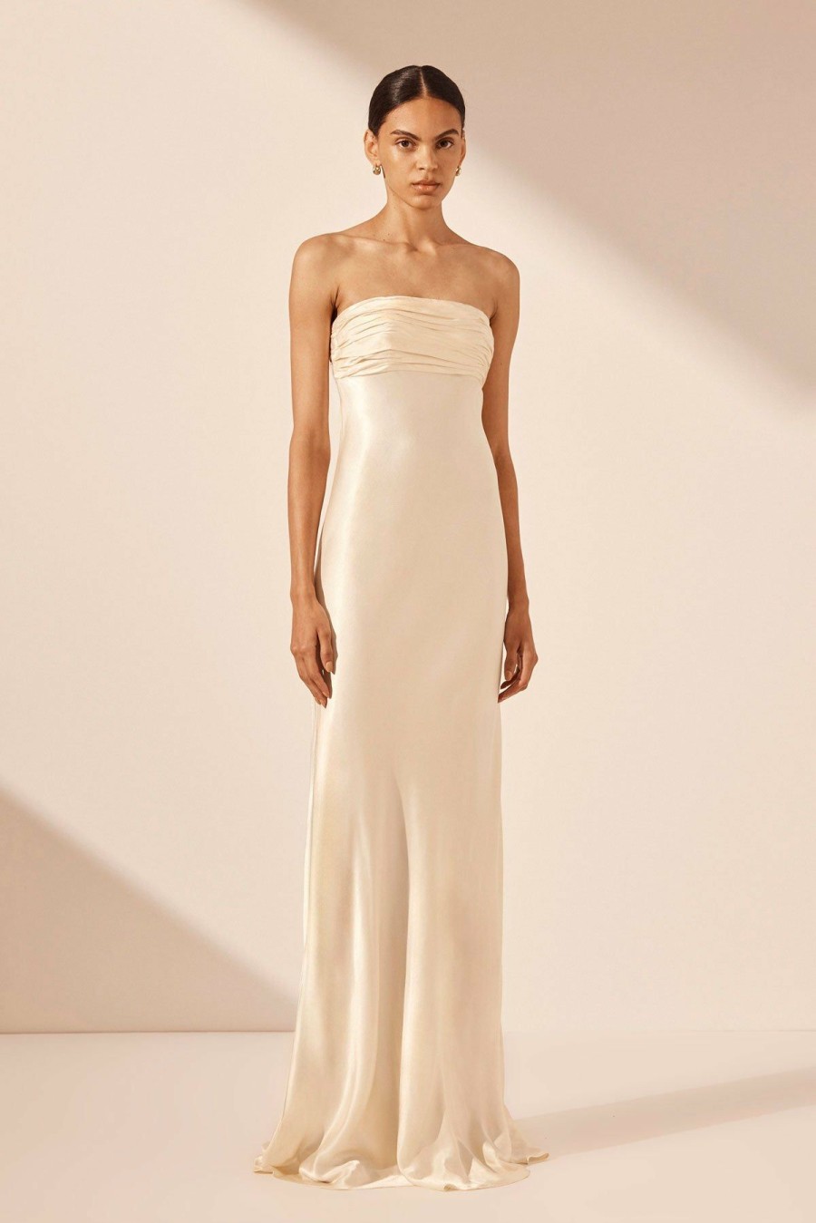 Clothing Shona Joy | La Lune Strapless Ruched Bodice Maxi Dress - Cream