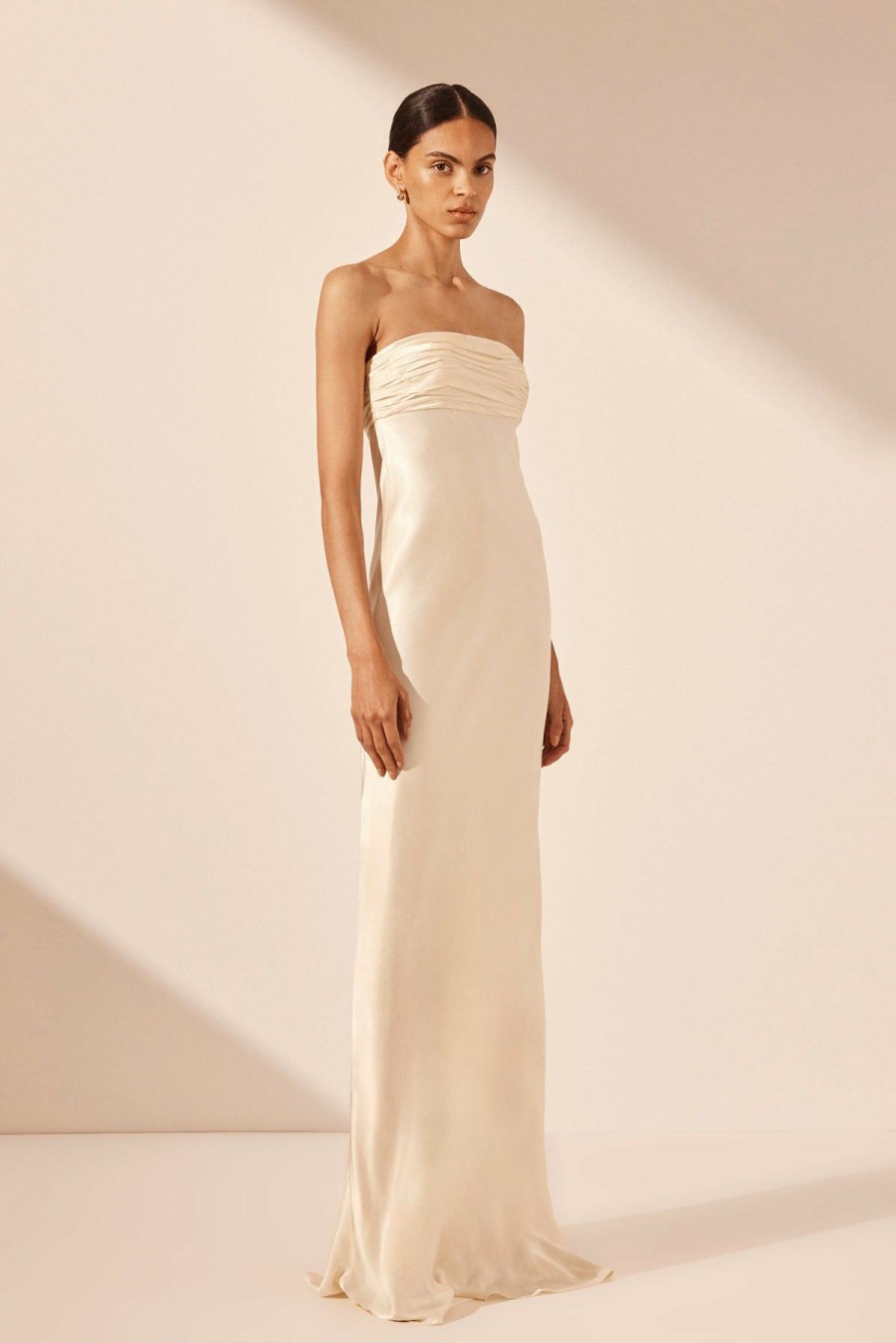 Clothing Shona Joy | La Lune Strapless Ruched Bodice Maxi Dress - Cream