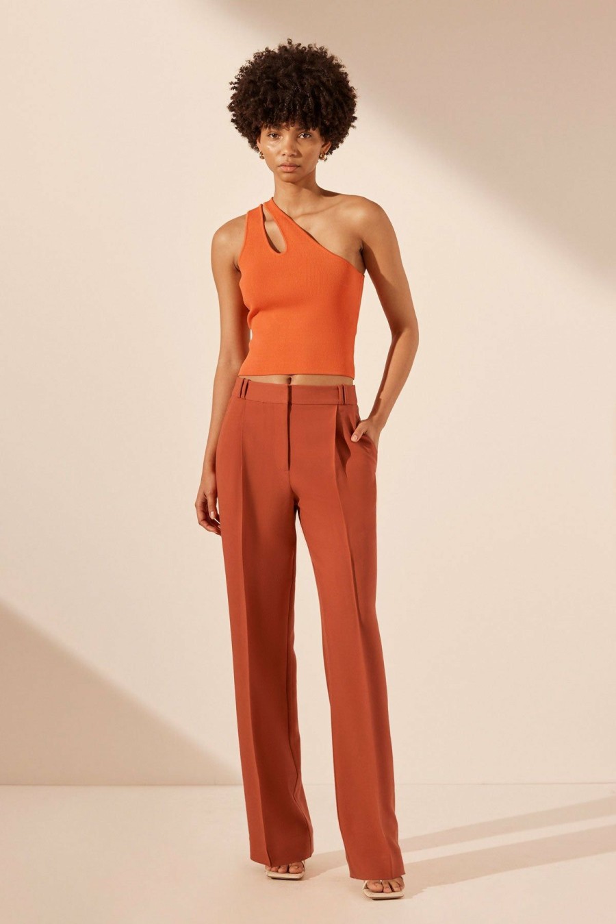 Clothing Shona Joy | Basic One Shoulder Open Back Top - Tangerine