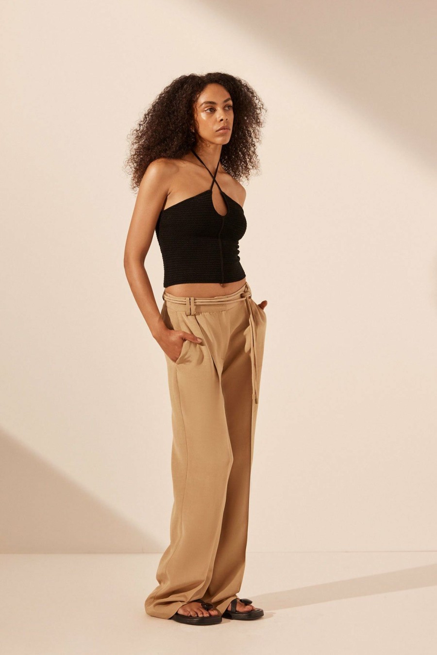 Clothing Shona Joy | Vento Mid Rise Pant With Belt - Sand