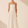 Clothing Shona Joy | Blanc Linen Strapless Panelled Maxi Dress