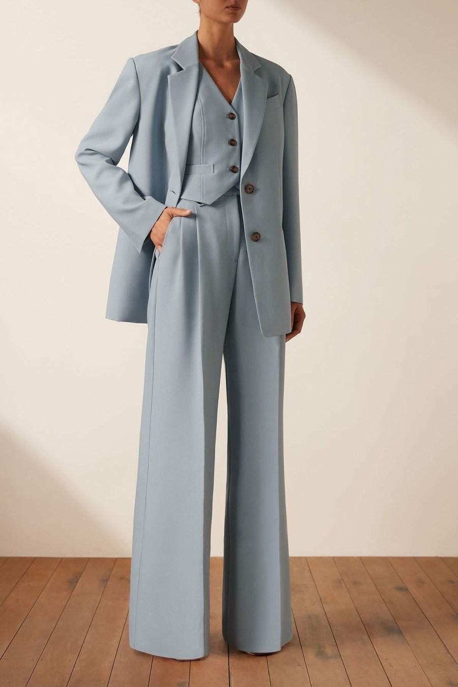 Clothing Shona Joy | Irena Oversized Tailored Blazer - Chalk Blue