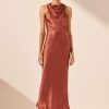 Clothing Shona Joy | La Lune High Neck Midi Dress - Terracotta