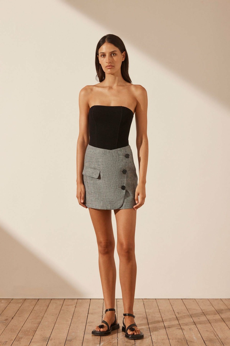 Clothing Shona Joy | Birilla Linen Asymmetrical Button Mini Skirt - Ash