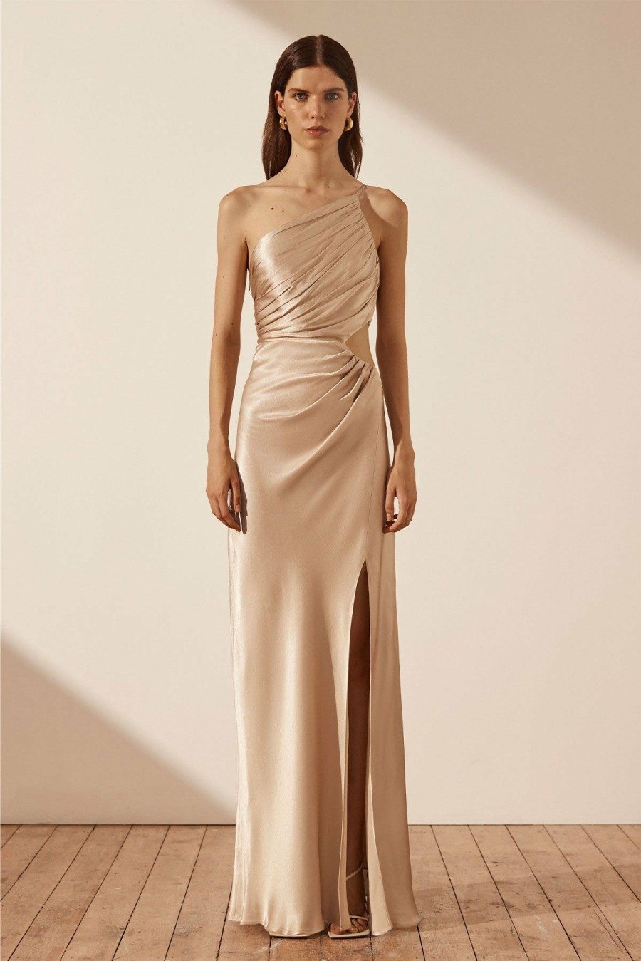 Clothing Shona Joy | La Lune Asymmetrical Gathered Maxi Dress - Gold