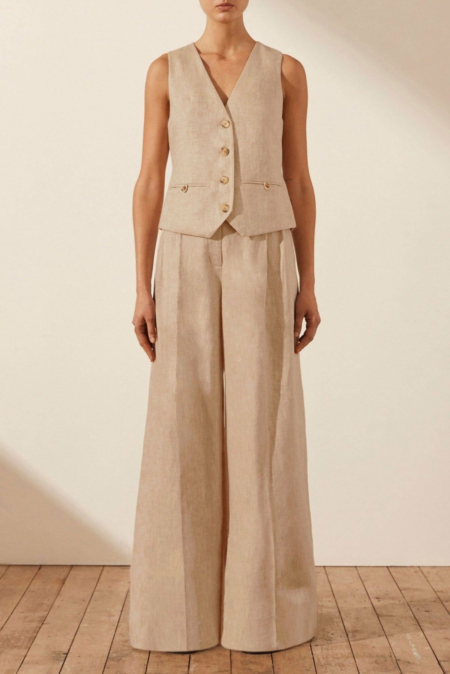 Clothing Shona Joy | Amanda Linen Oversized Tailored Vest - Sand