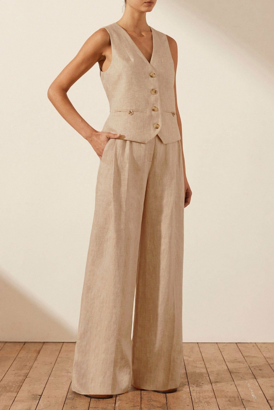 Clothing Shona Joy | Amanda Linen Oversized Tailored Vest - Sand